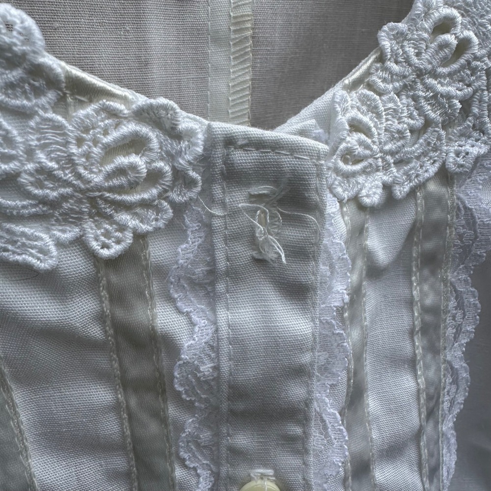 Jessica's Gunnies VTG Blouse Women 7 White Lace Trim Puff Short Sleeve Prairie - Picture 10 of 10